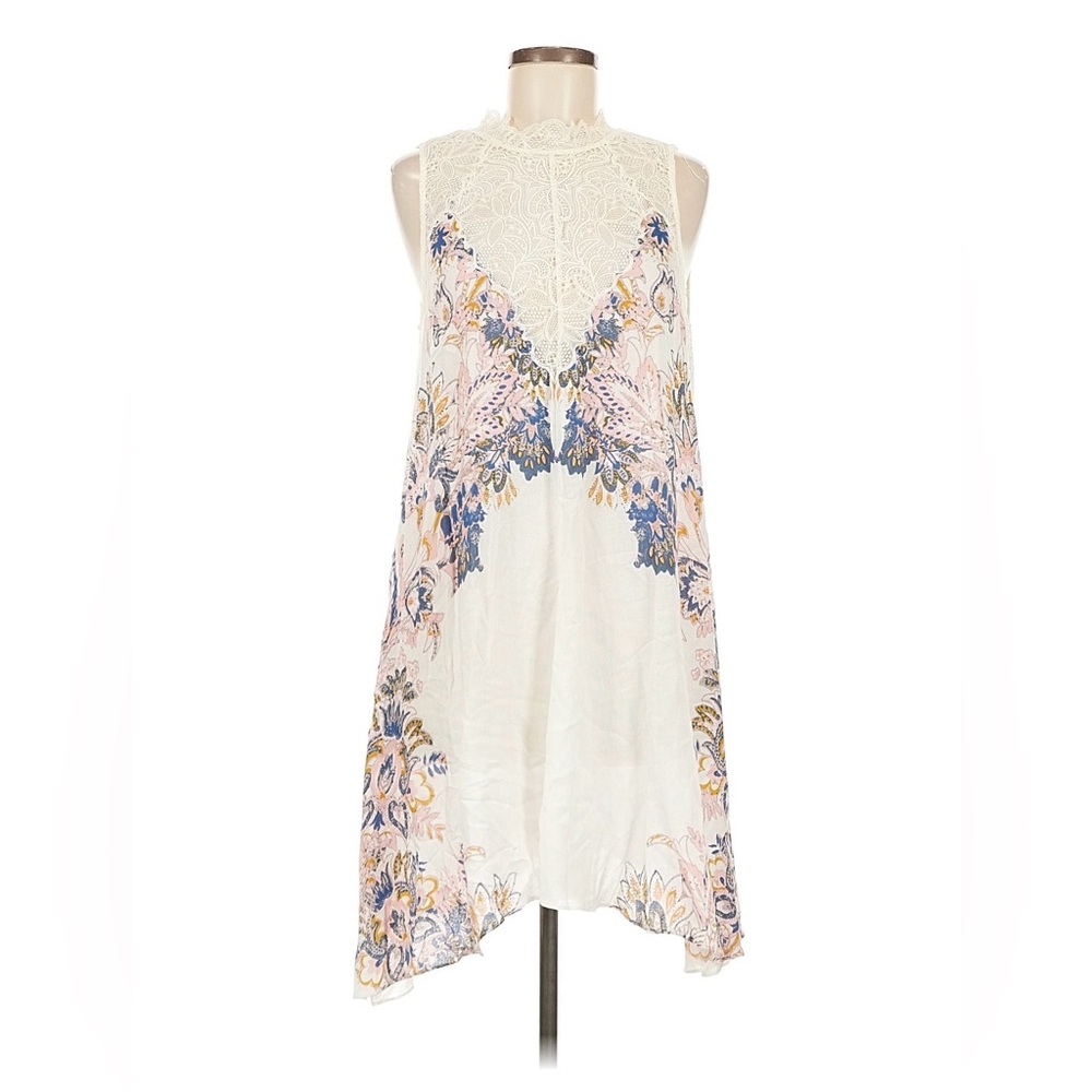 Free People Floral Lace Mini Dress - Cream and Blue